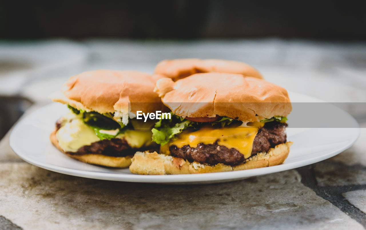 Close-up of burger in plate