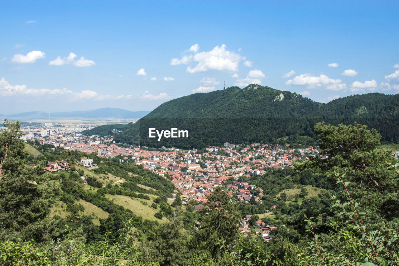 High angle view of landscape against cloudy sky