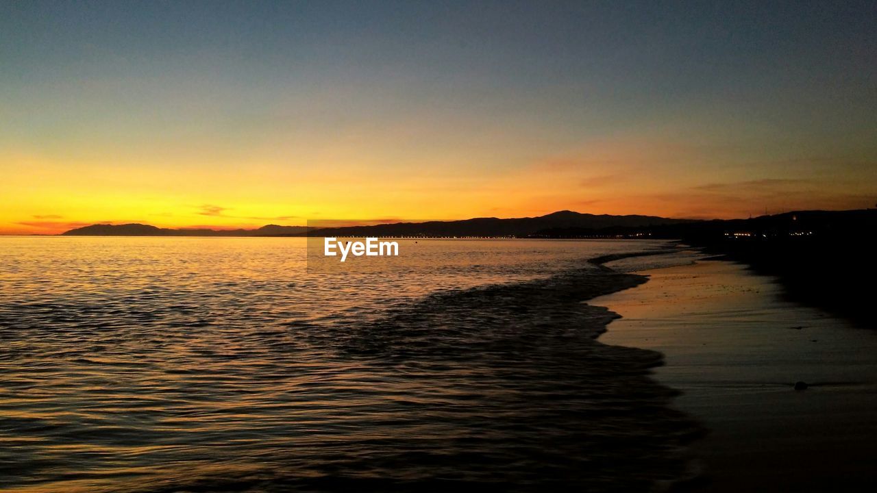 Scenic view of sea during sunset