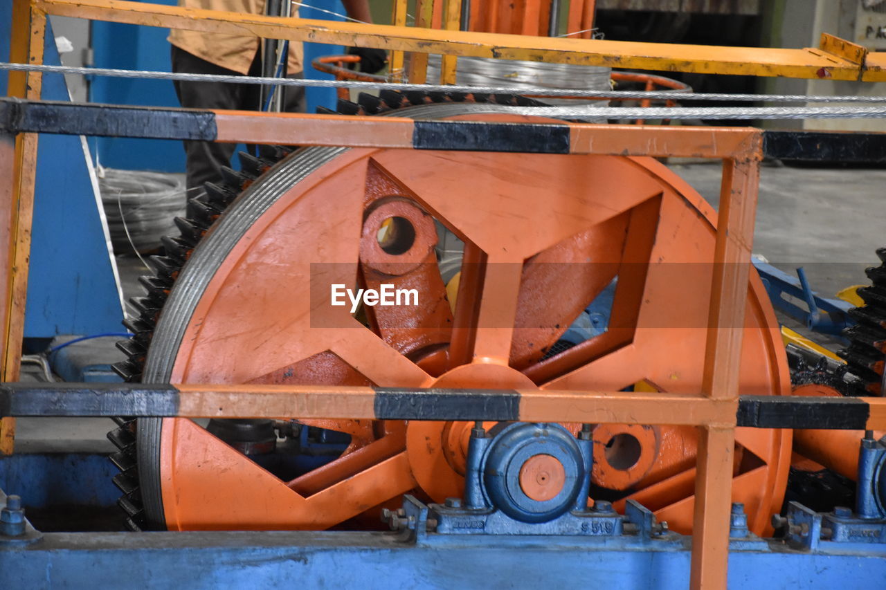 Close-up of machine part of factory