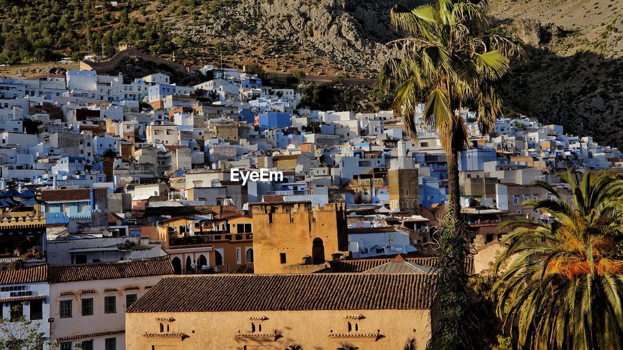 High angle view of buildings in city