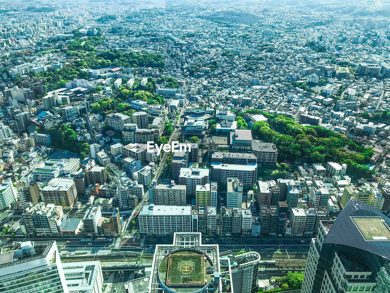 High angle view of buildings in city