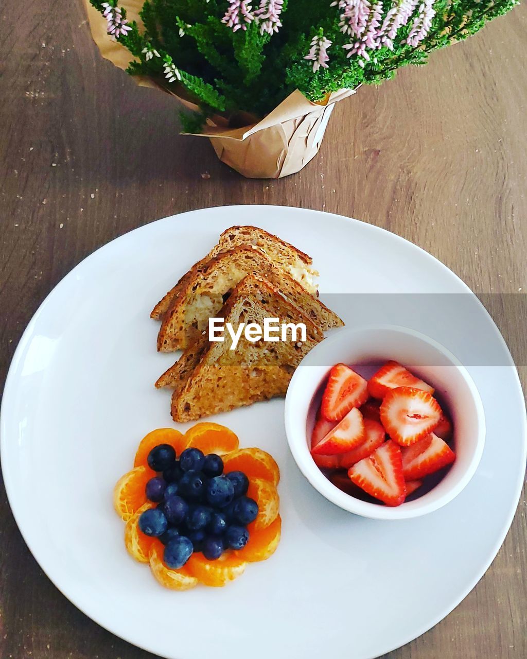 High angle view of breakfast served on table