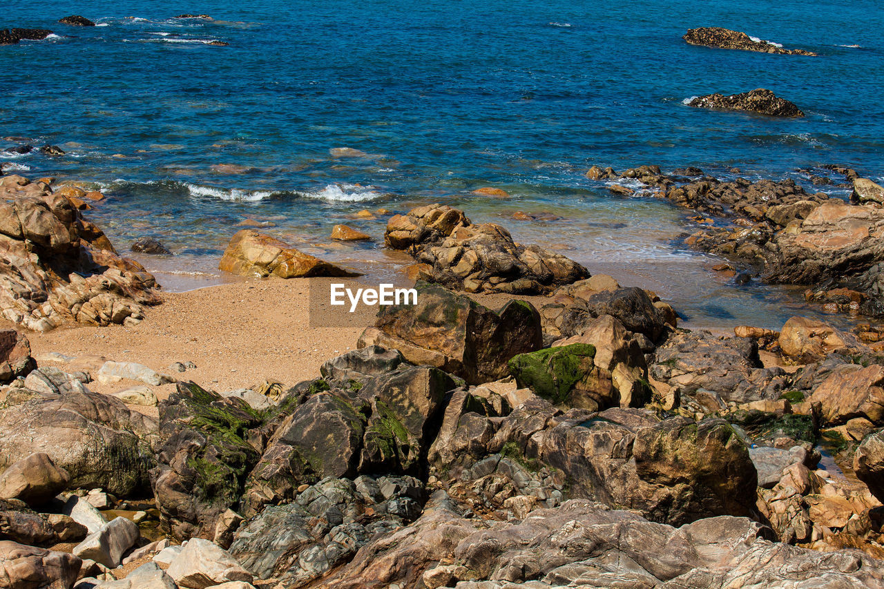 Sunny day at the beautiful coastline and beaches at porto city in portugal