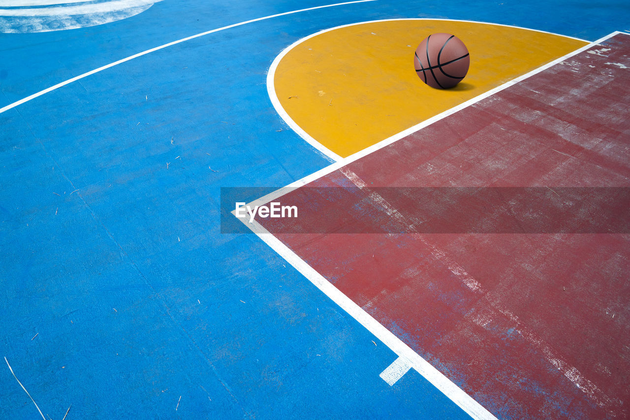 High angle view of basketball on sports court