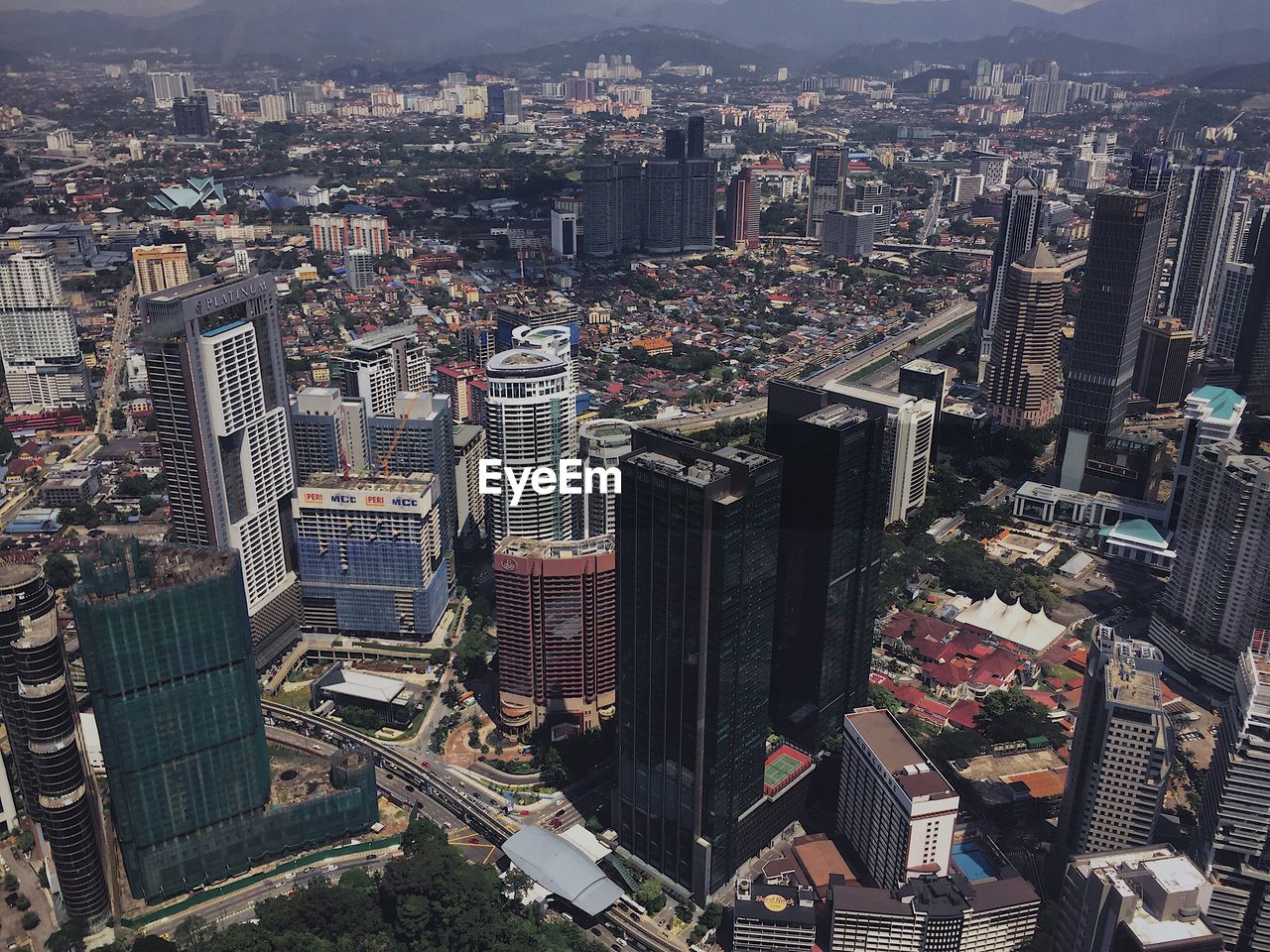 High angle view of city buildings