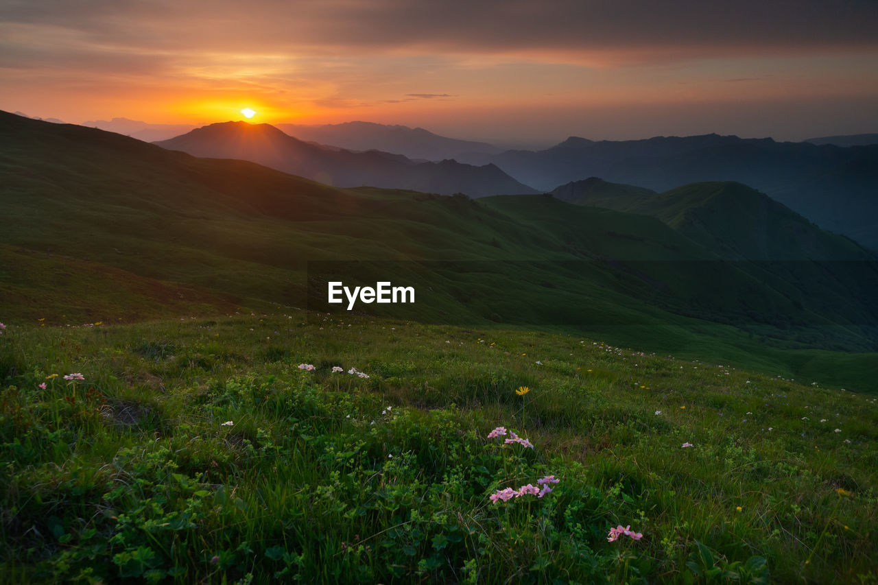 Beautiful sunset in the mountains of chechnya