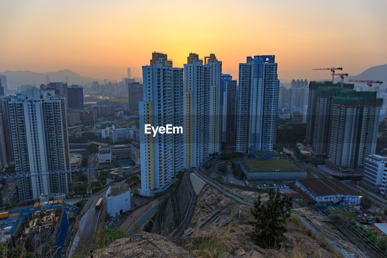 View of city at sunset