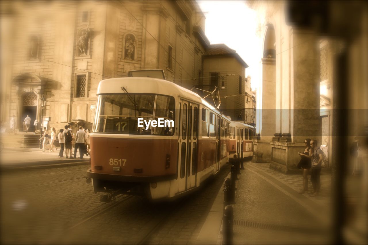 Tram on city street