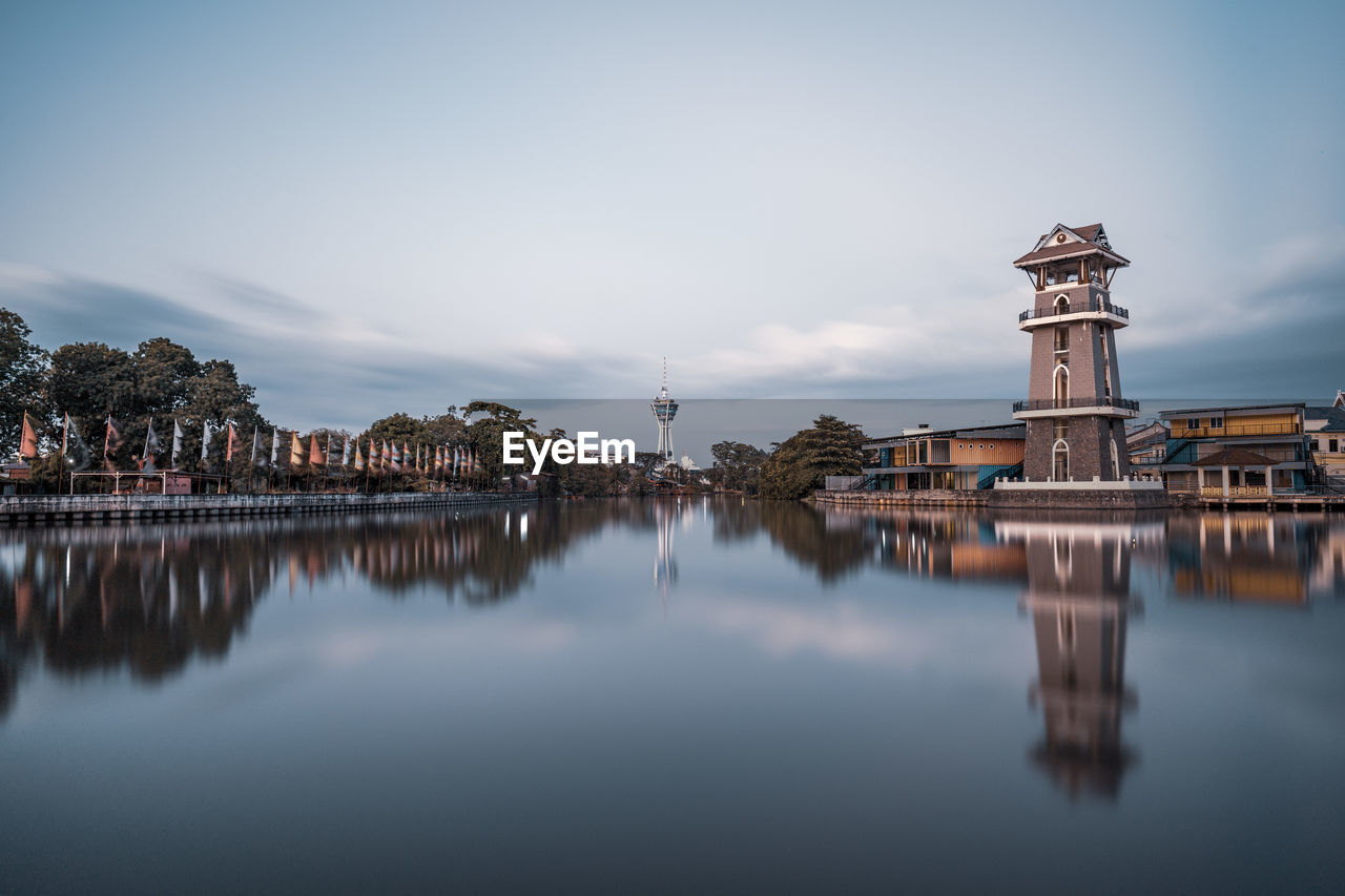 Reflection of buildings in lake