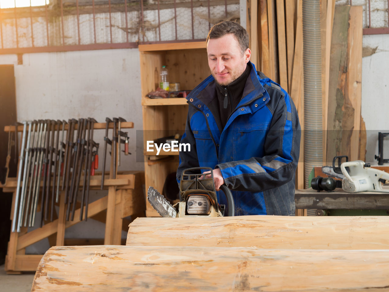 Carpenter working on wood