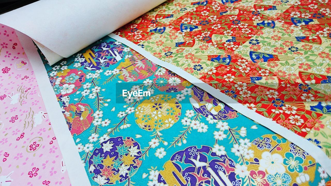 Close-up of patterned papers