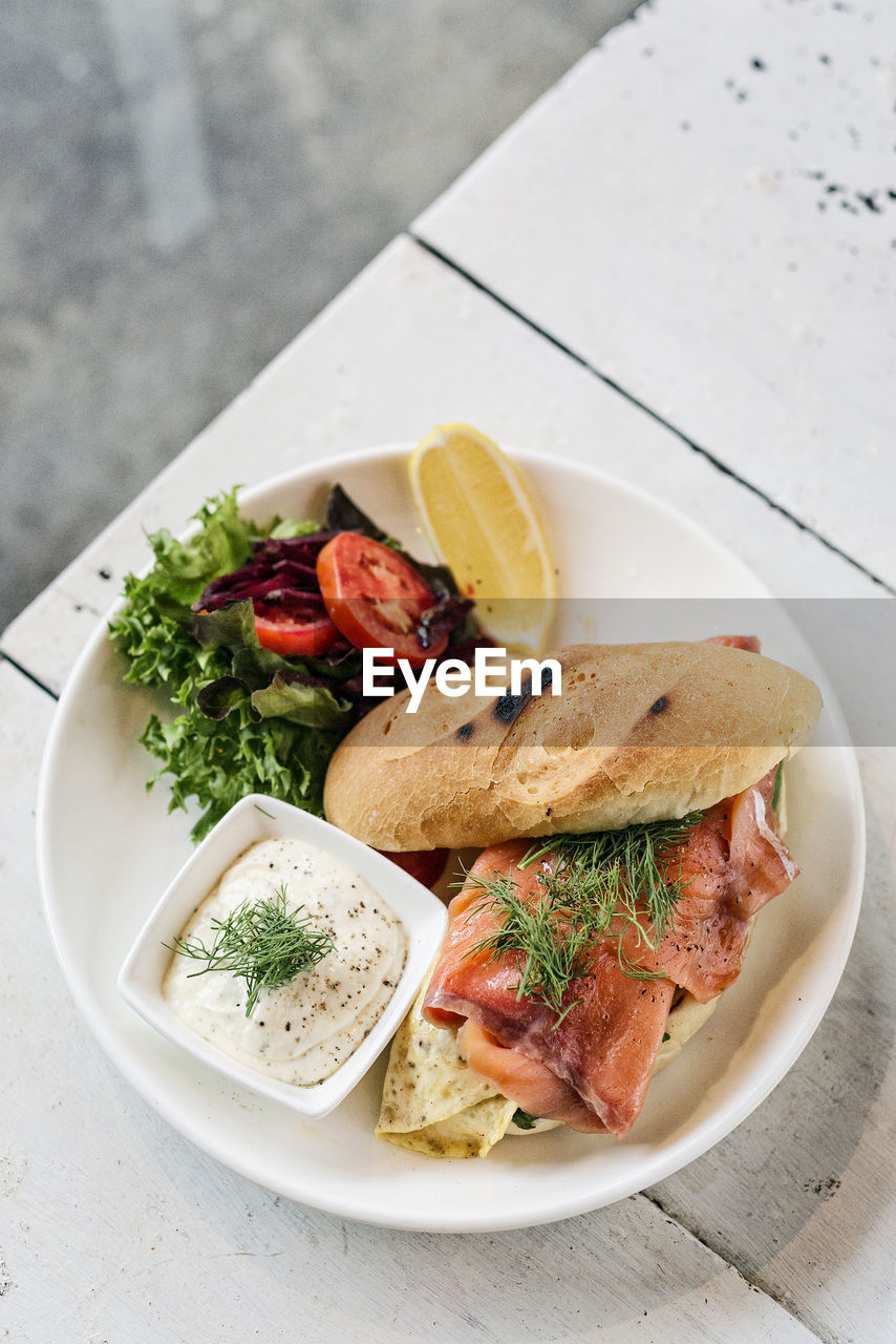 high angle view of food served in plate