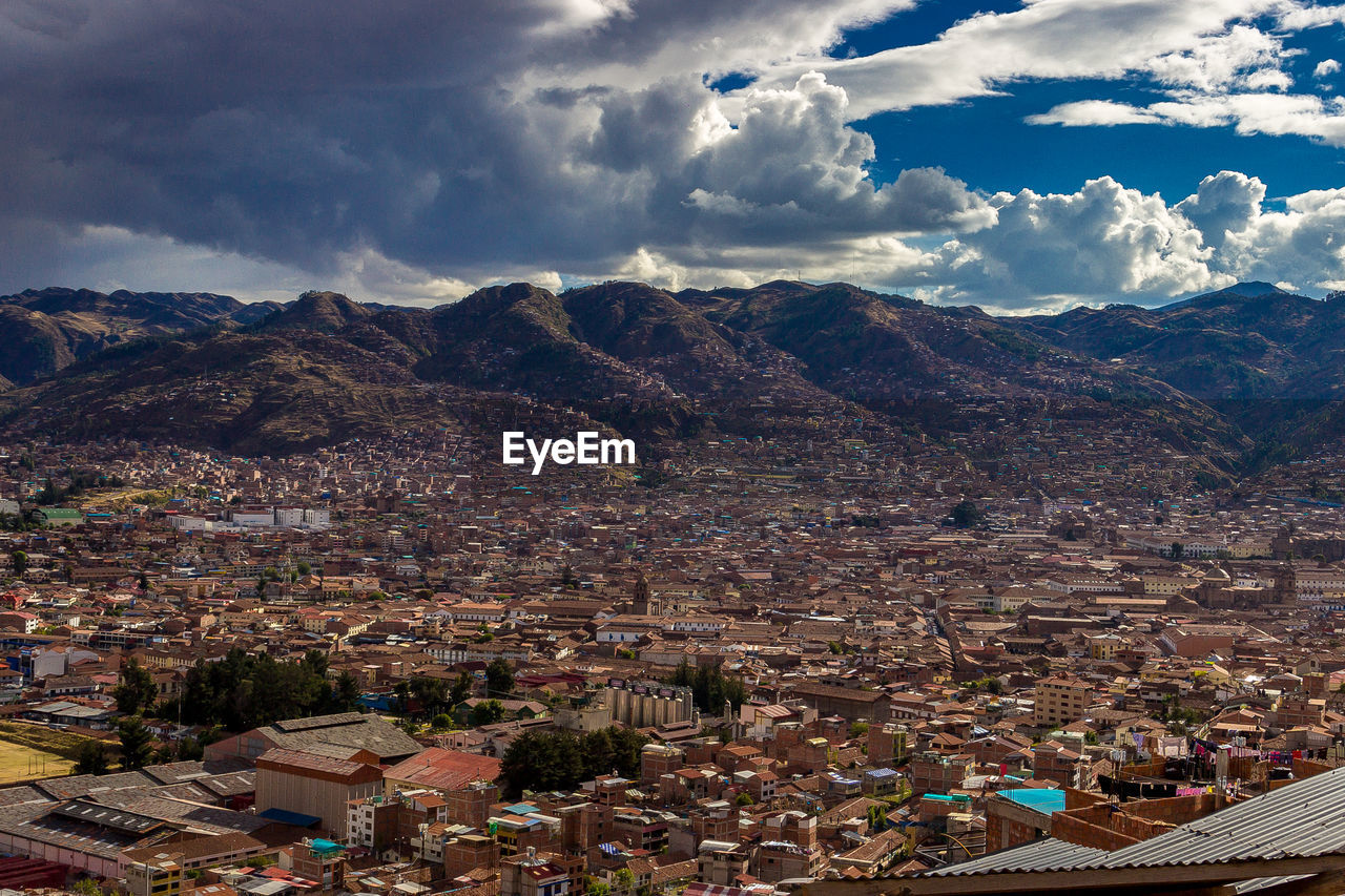 High angle view of townscape against sky