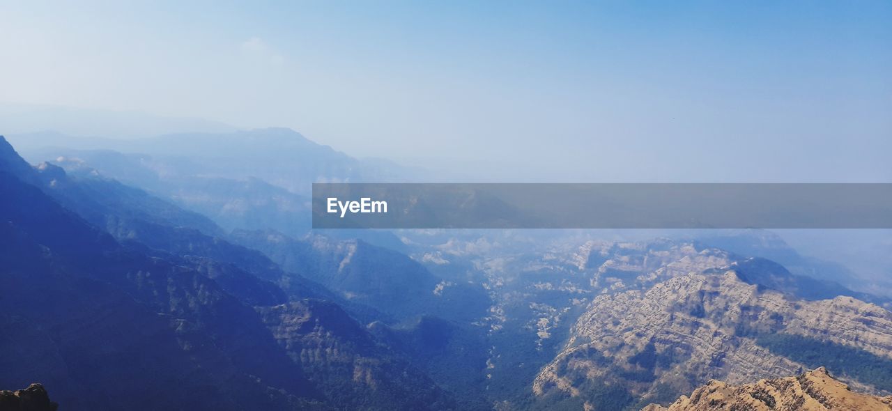 High angle view of mountains against sky