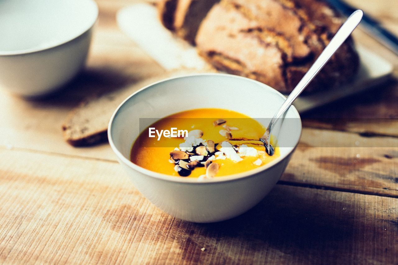 Close-up of soup on table
