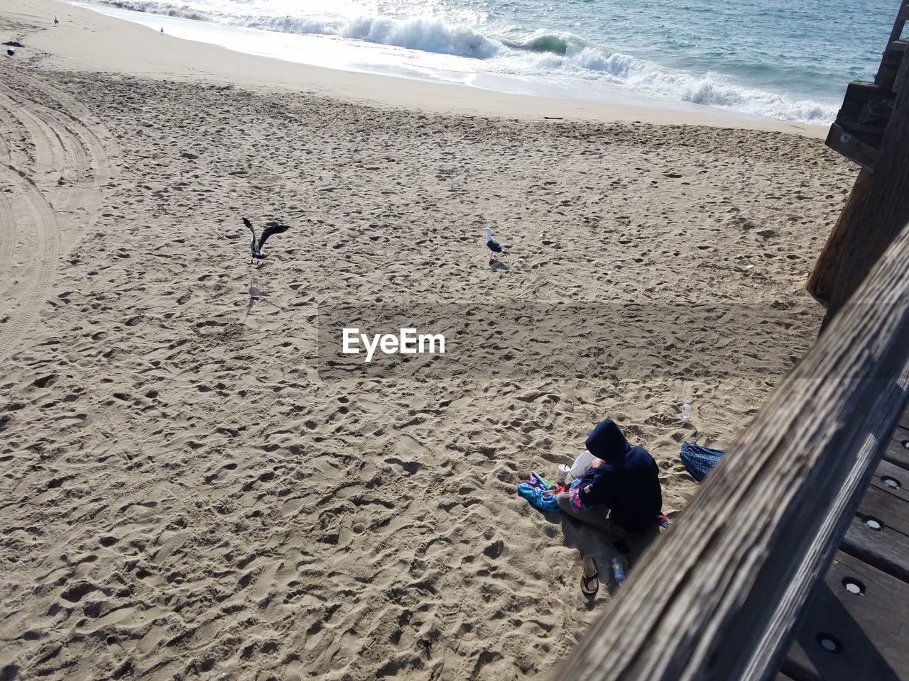 High angle view of man on beach