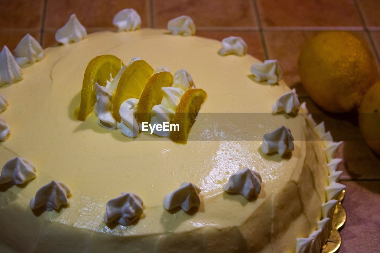 High angle view of cake on table