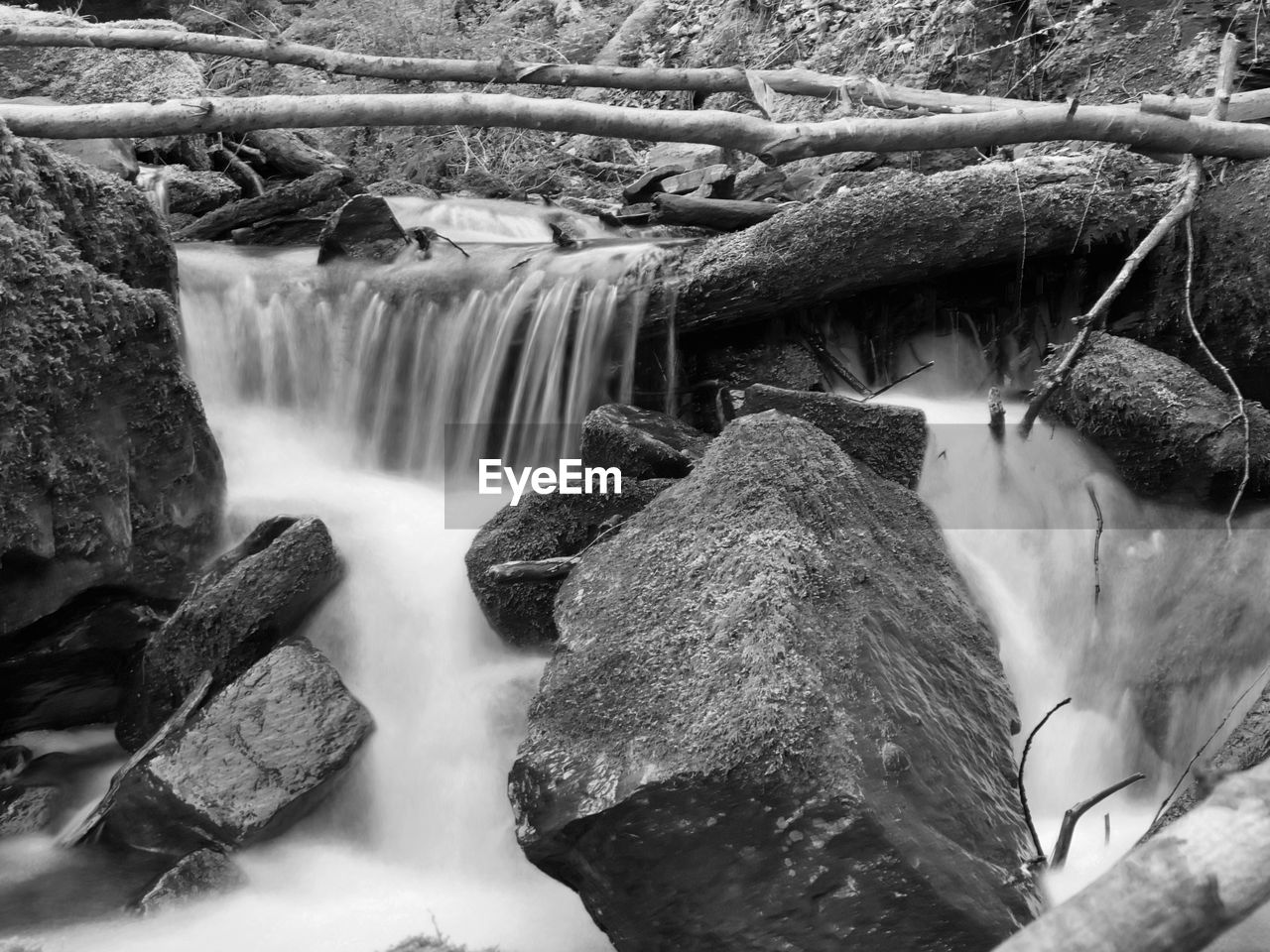 Black and white monochrome long exposure waterfall
