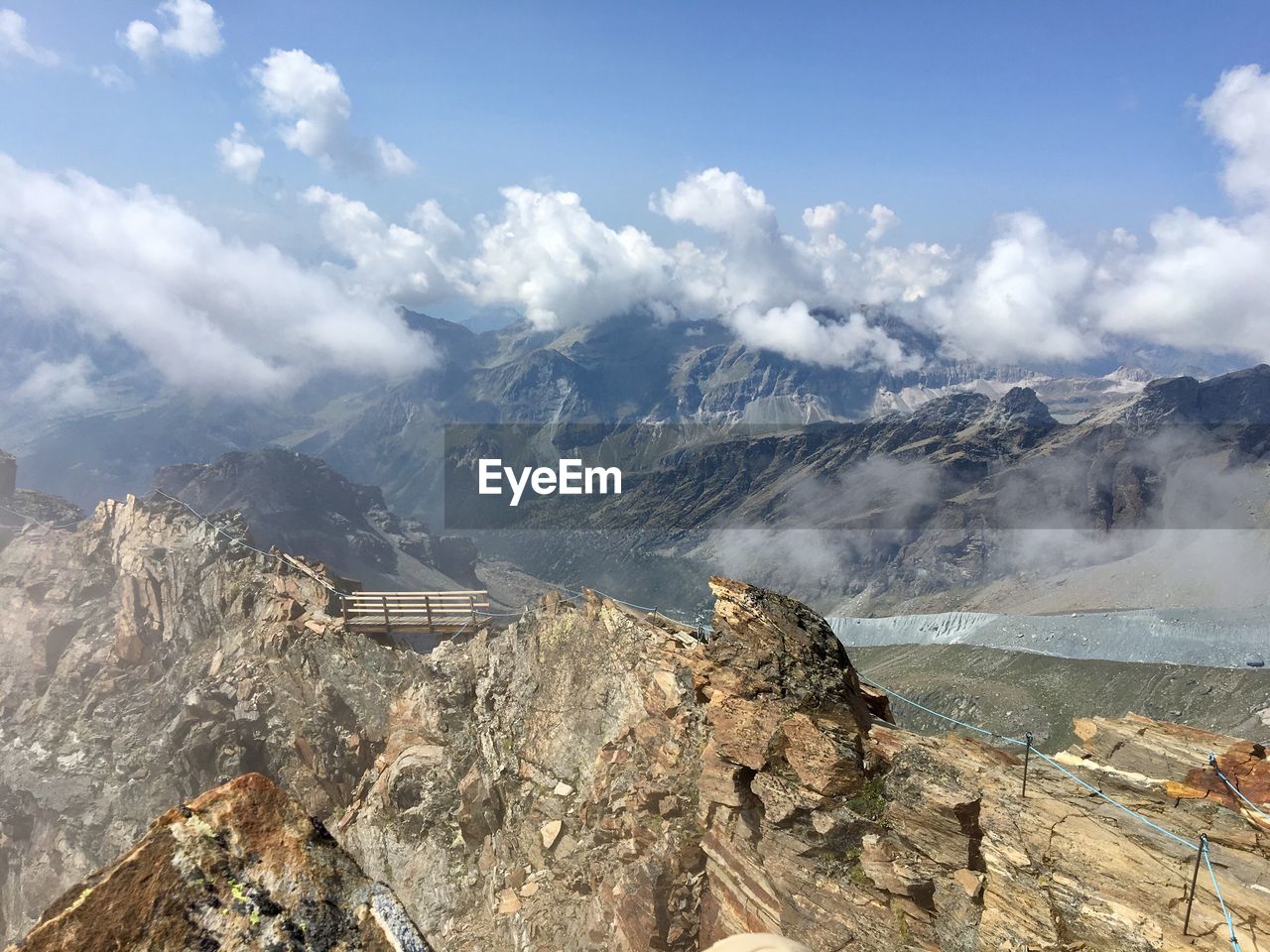 High angle view of mountains against sky