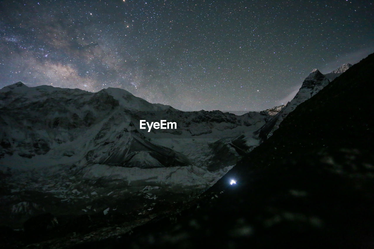 SCENIC VIEW OF SNOW COVERED MOUNTAINS AGAINST SKY