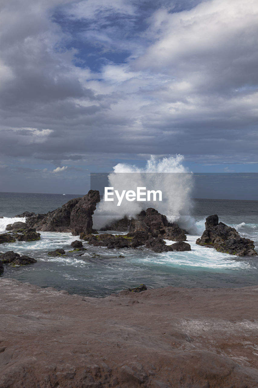 SCENIC VIEW OF SEA WAVES AGAINST SKY