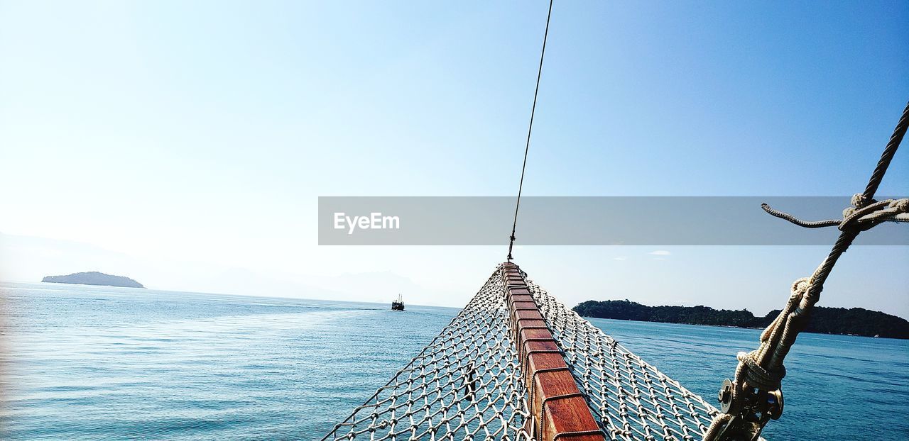 Scenic view of sea against clear blue sky