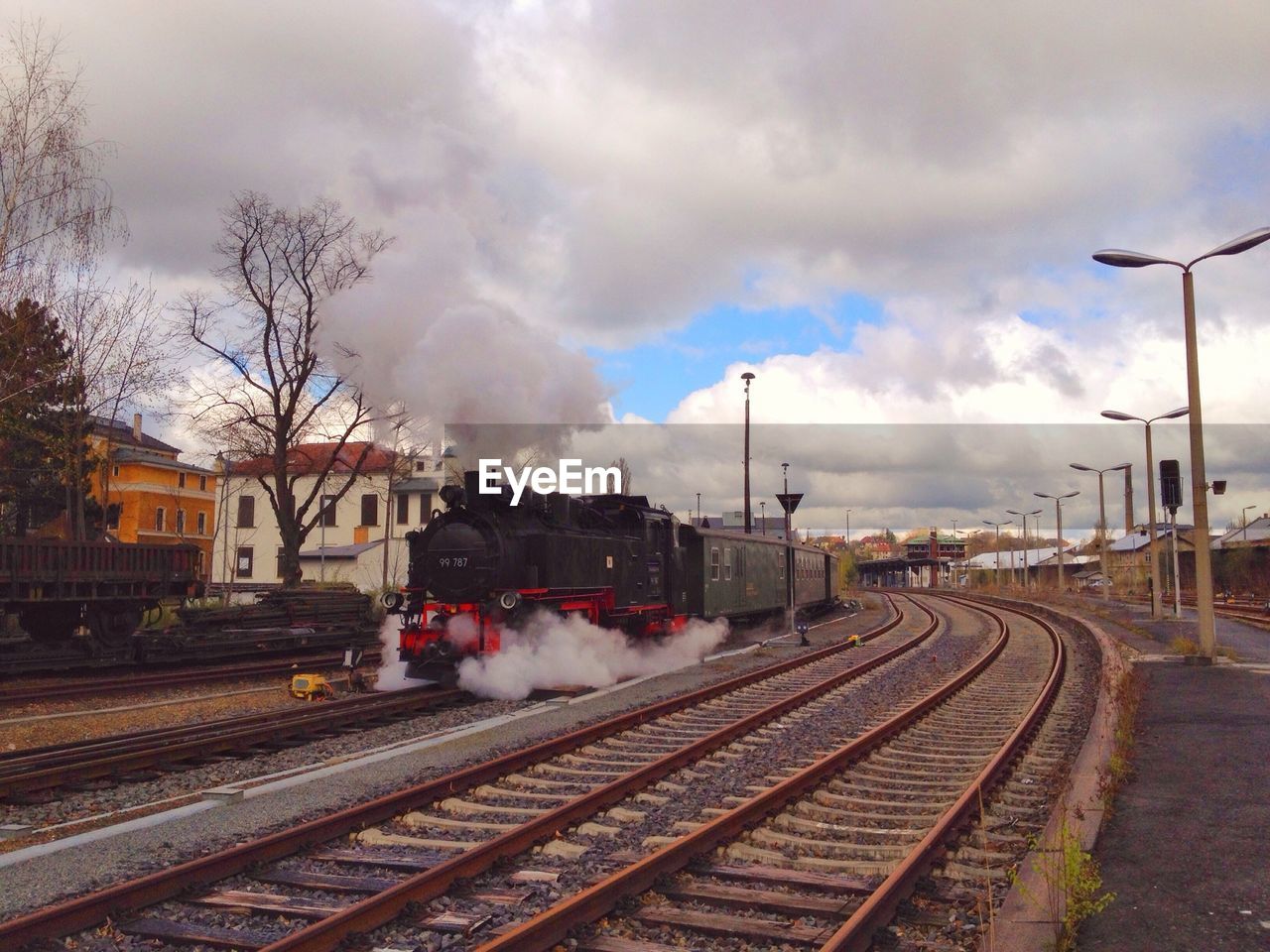 View of steam train on track
