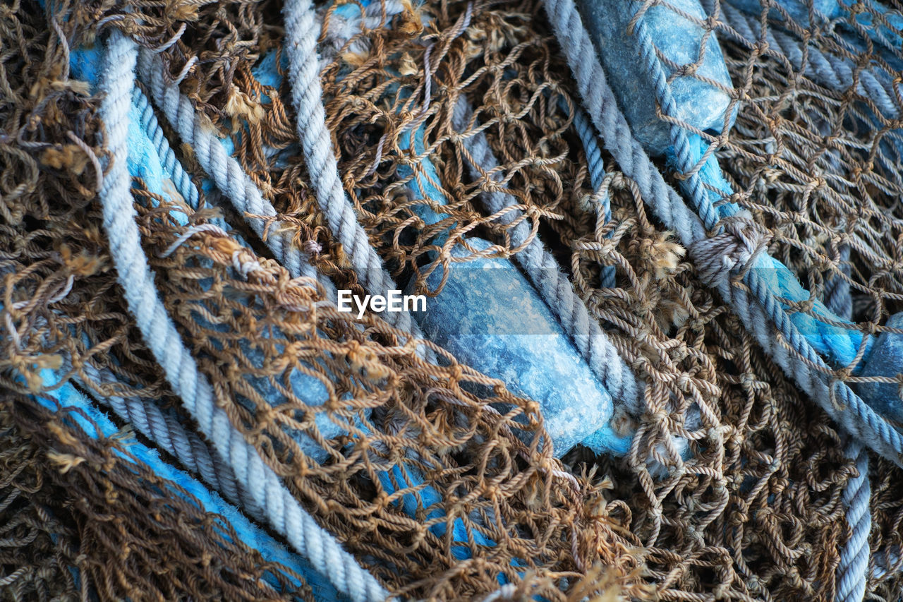 full frame shot of blue ropes