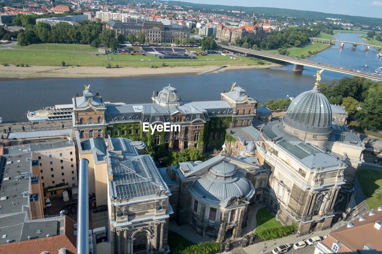 High angle view of the city of dresden at waterfront