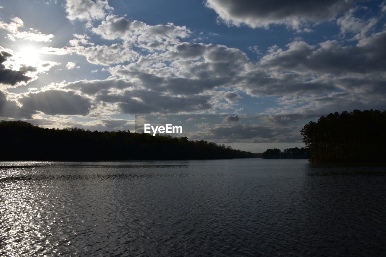 VIEW OF LAKE AGAINST SKY DURING SUNSET