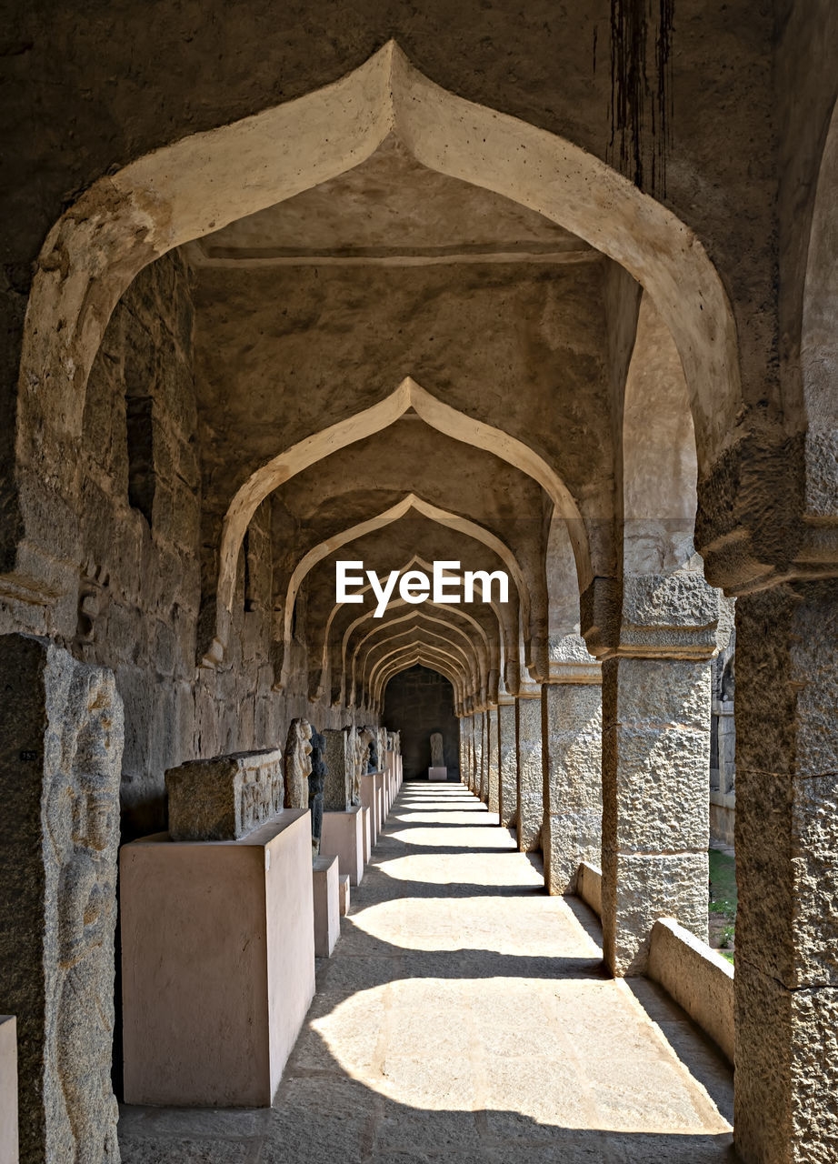 Inside view of ancient stone made hampi bazaar or market place.