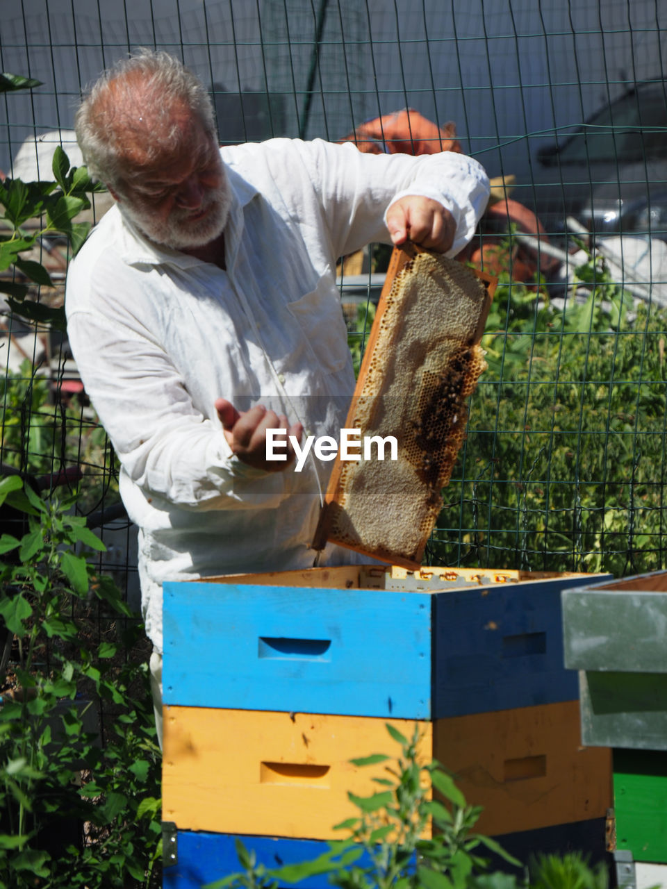 high angle view of man working in park