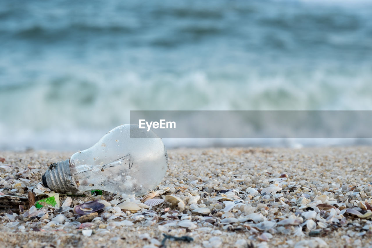 Abandoned light bulb at beach