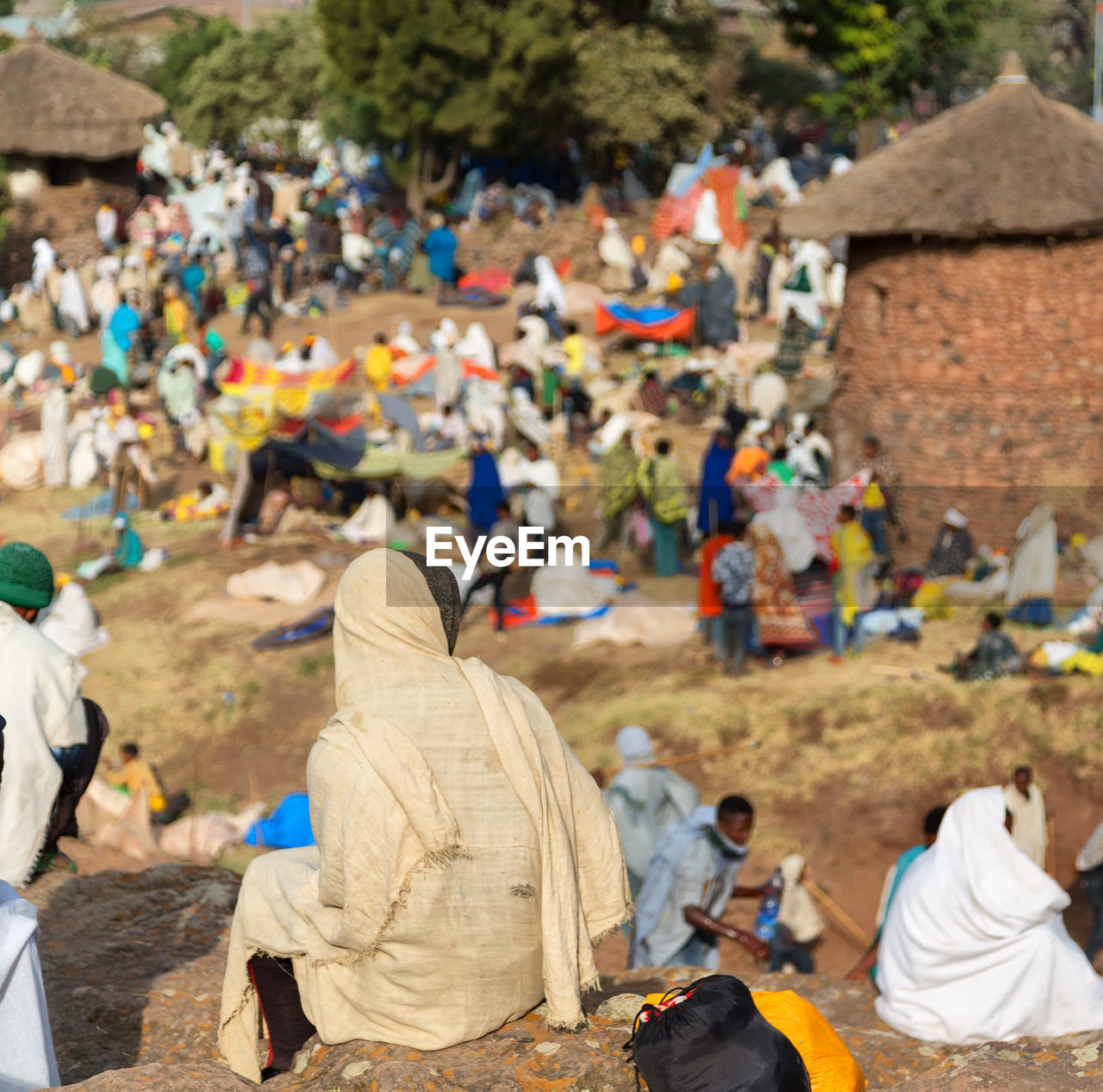 High angle view of people on land