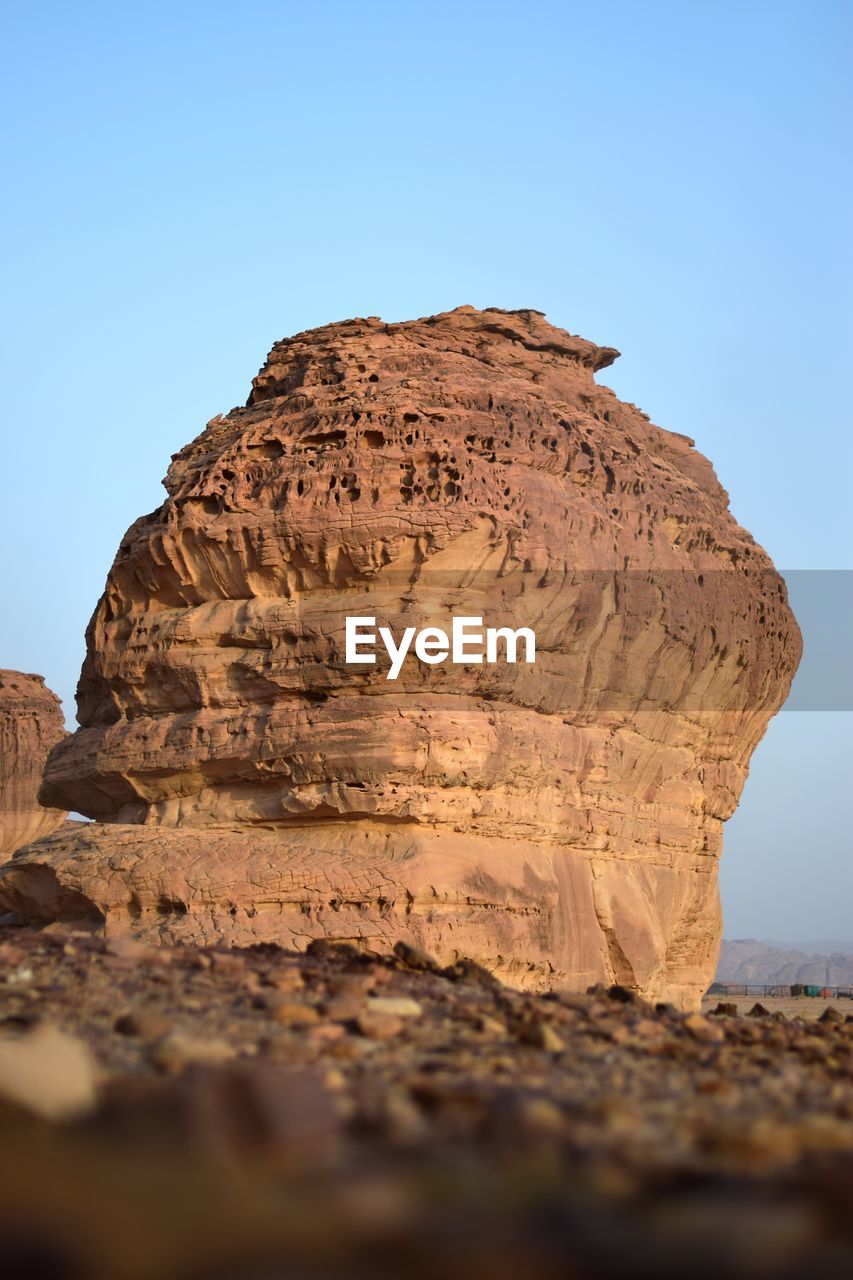 Low angle view of rock formations in ula, saudiarabia