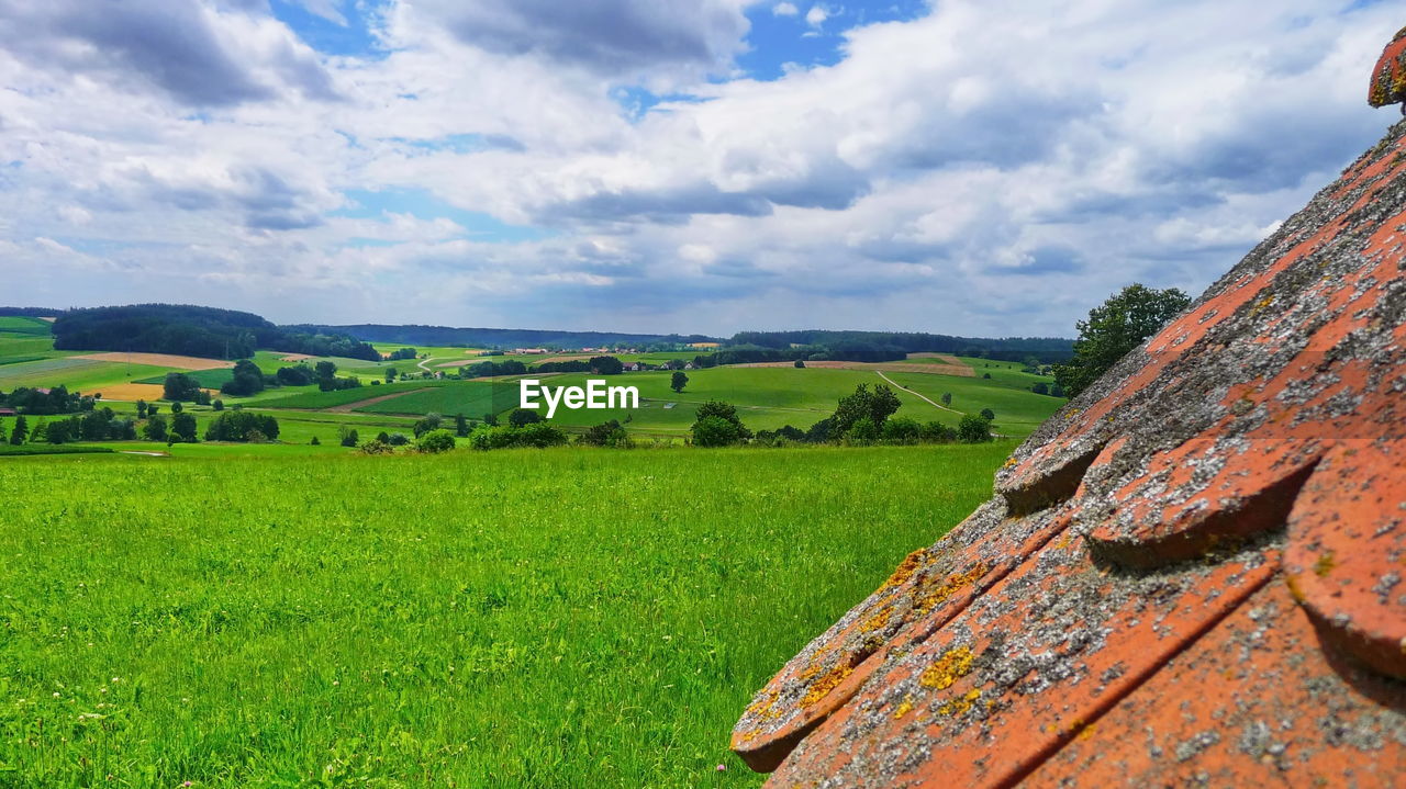 SCENIC VIEW OF FARMS AGAINST SKY