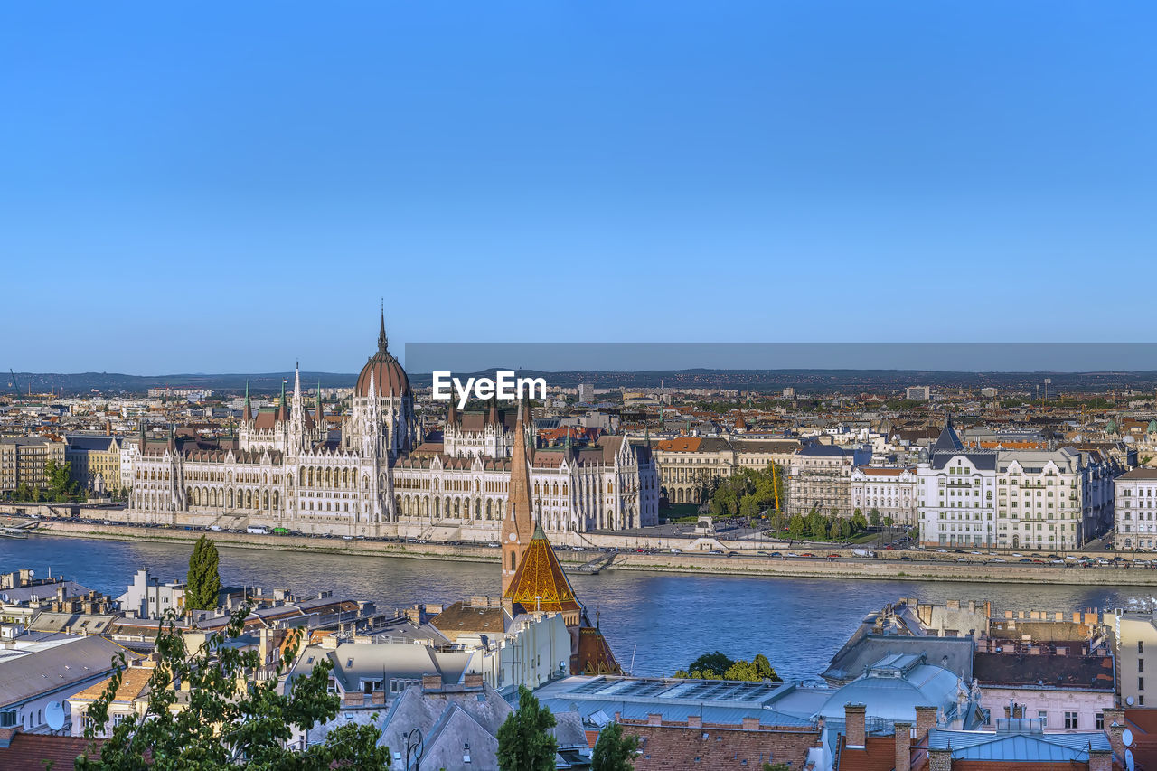 Panoramic view of budapest with hungarian parliament building from fisherman bastion, hungary