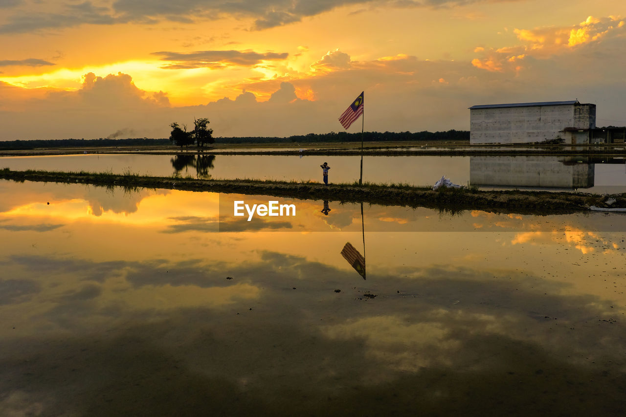 SCENIC VIEW OF LAKE DURING SUNSET