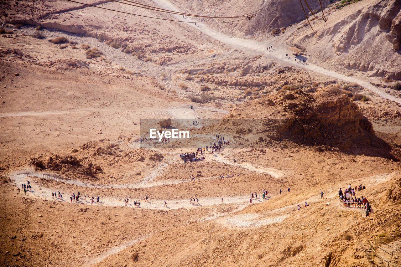 High angle view of people in desert