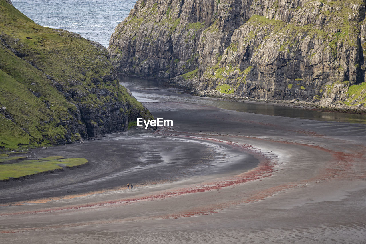 High angle view of saksun lagoon at low tide.