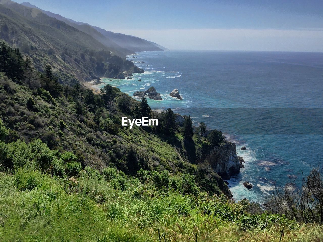 Scenic view of sea and mountains