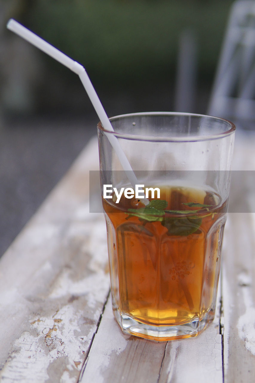 Close-up of drink in glass on table