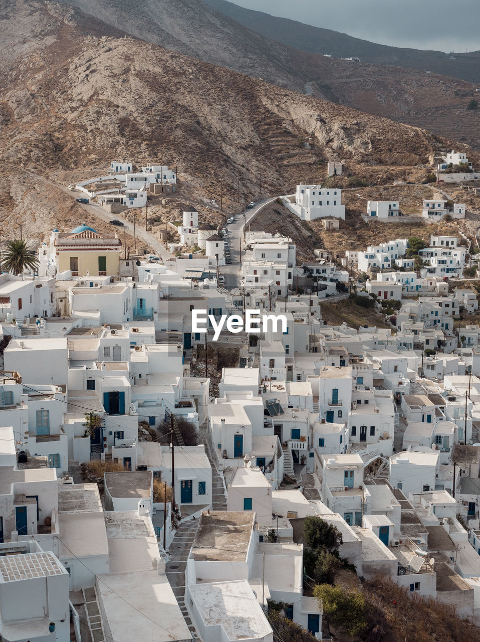 Scenic greek mountain town chora on the island serifos