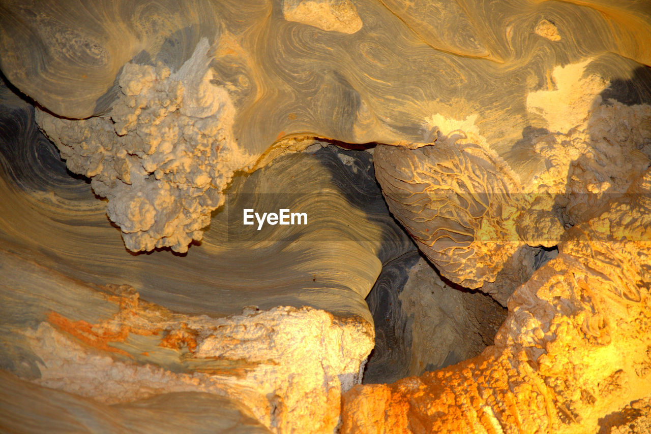 Full frame shot of cave rock in water