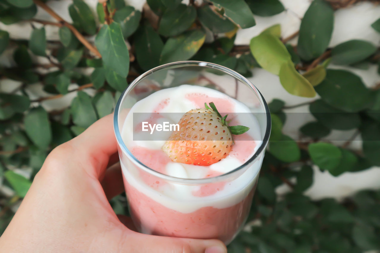 MIDSECTION OF PERSON HOLDING ICE CREAM IN GLASS