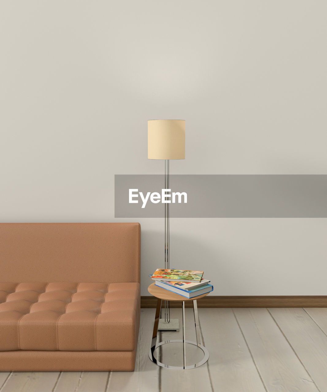 Electric lamp and stool by sofa at home