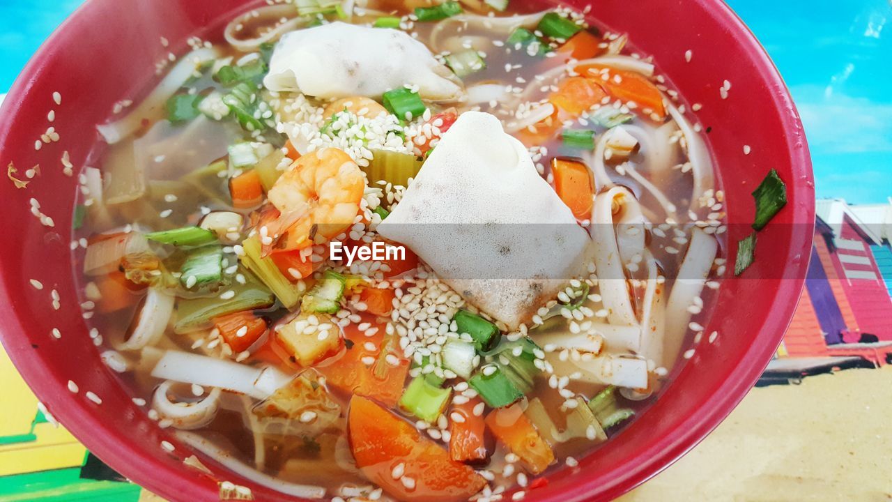Close-up of wonton soup in bowl