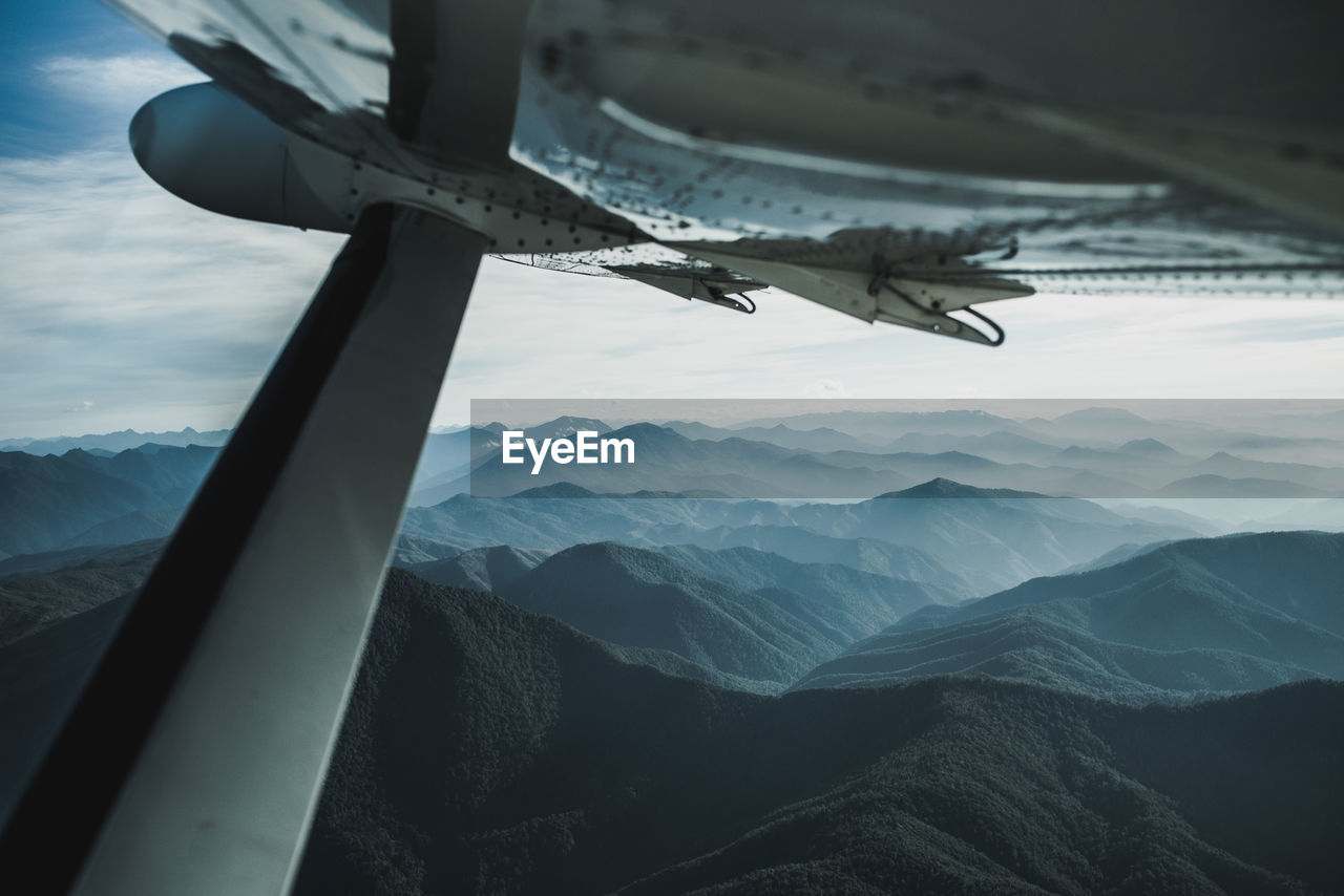 New zealand south island mountains seen out window of a small plane