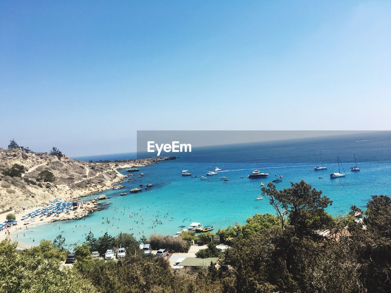 High angle view of boats in sea